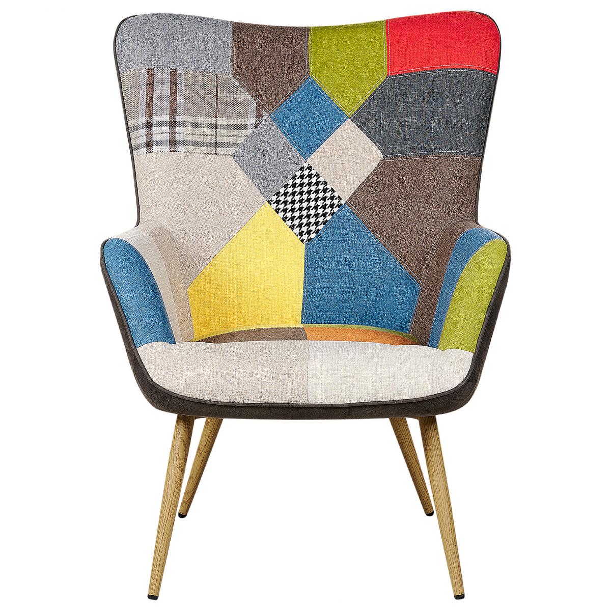 SESSEL Patchwork mehrfarbig mit Hocker Vejle - Blau/Beige, Textil (62/93/78cm) - Beliani