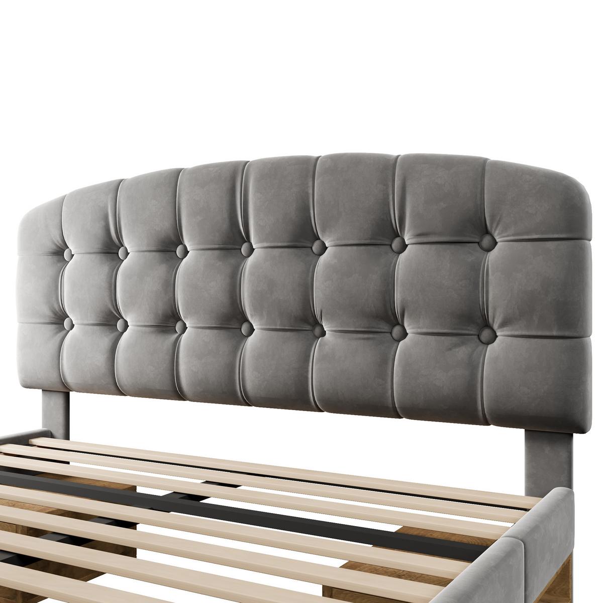 POLSTERBETT Samt Grau 140x200 mit Stauraum und verstellbarem Kopfteil - Grau, Textil (140/200cm) - Urban Meuble