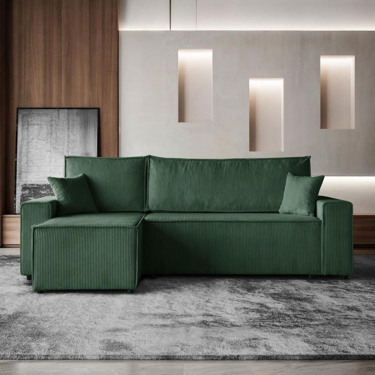 ECKSCHLAFSOFA mit Schlaffunktion Hektor, 247 cm, Ottomane 70 cm, dunkelgrün - Dunkelgrün/Schwarz, Kunststoff/Textil (247/152cm) - Beautysofa