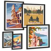BILDER SET 5er Set - 50x50 cm & 20x30 cm & 40x60 cm Schwarzer Rahmen - Boho-Papaya-Fruchtmuster - Schwarz, Kunststoff (40/60cm) - TULUP