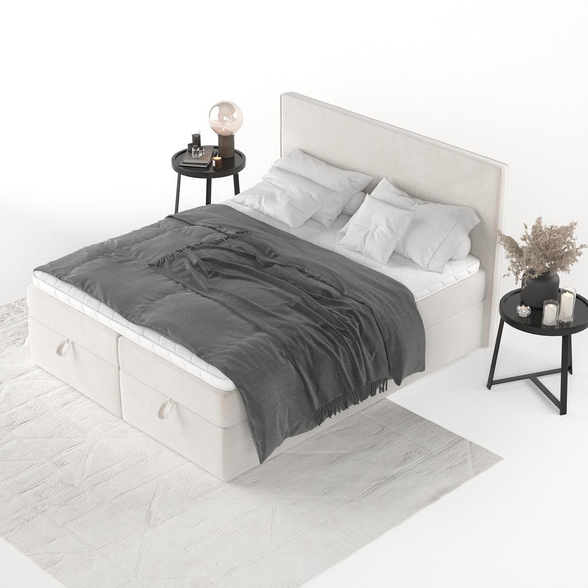 BOXBETT Velma 140/200 cm Creme im Paros Stoff - Creme/Schwarz, Holz/Holzwerkstoff (140/200cm) - AltaBeds
