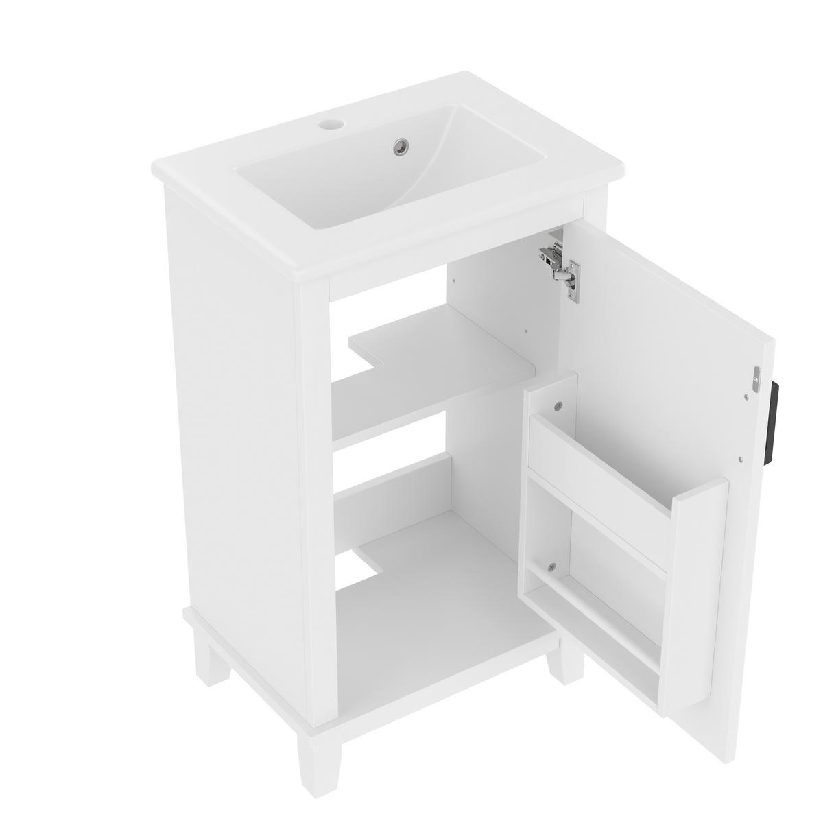 WASCHTISCH mit Unterschrank Weiß 51cm Standschrank mit Keramikbecken - Weiß, Holzwerkstoff (51/83/34cm) - Urban Meuble