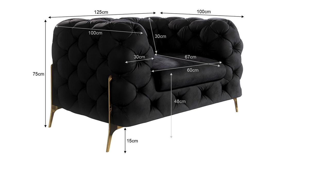 CHESTERFIELD-SESSEL Lexi Schwarz Samt - Goldfarben/Schwarz, Holz/Textil (125/75/100cm) - S-Style Möbel