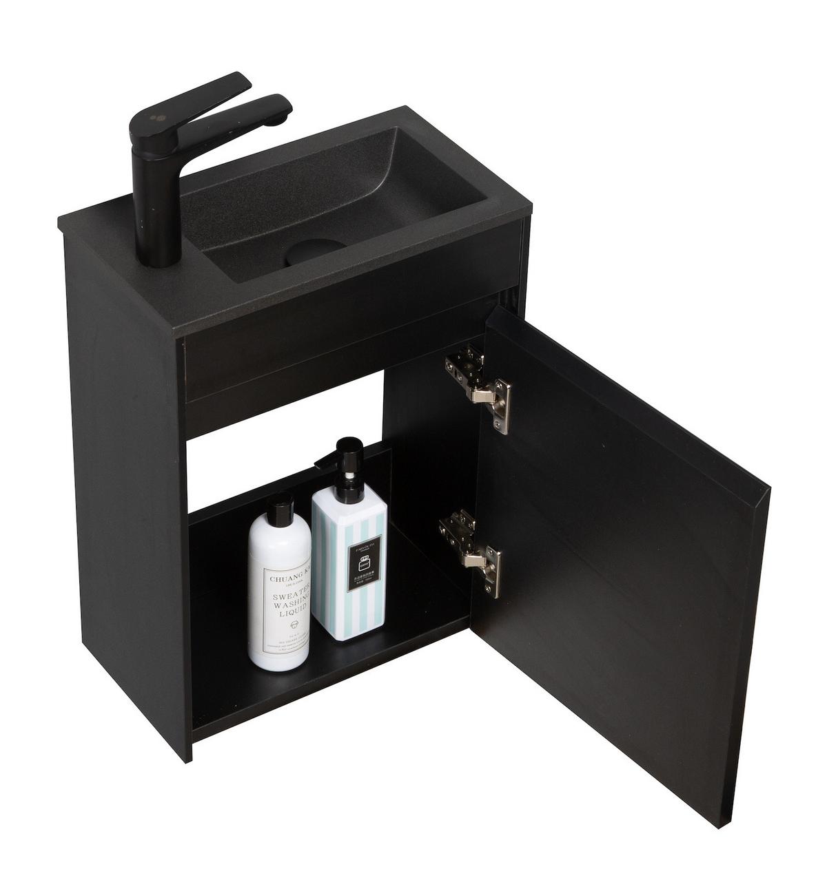 GÄSTE-WC-MÖBELSET Sinta 2 Teile Schwarz Holz - Schwarze Waschbecken - 40 x 22 x 54 cm - Schwarz, Holz (40/54/22cm) - Badplaats
