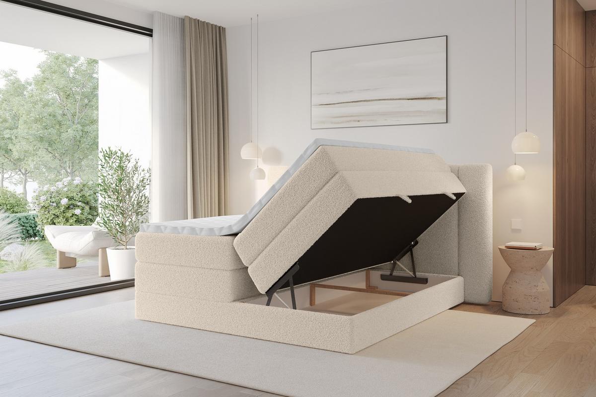 BOXSPRINGBETT mit Matratze H3/H4 - EVON KING - 180x200 cm Dunkelbeige - Cappuccino, Holzwerkstoff (180/200cm) - ALTDECOR