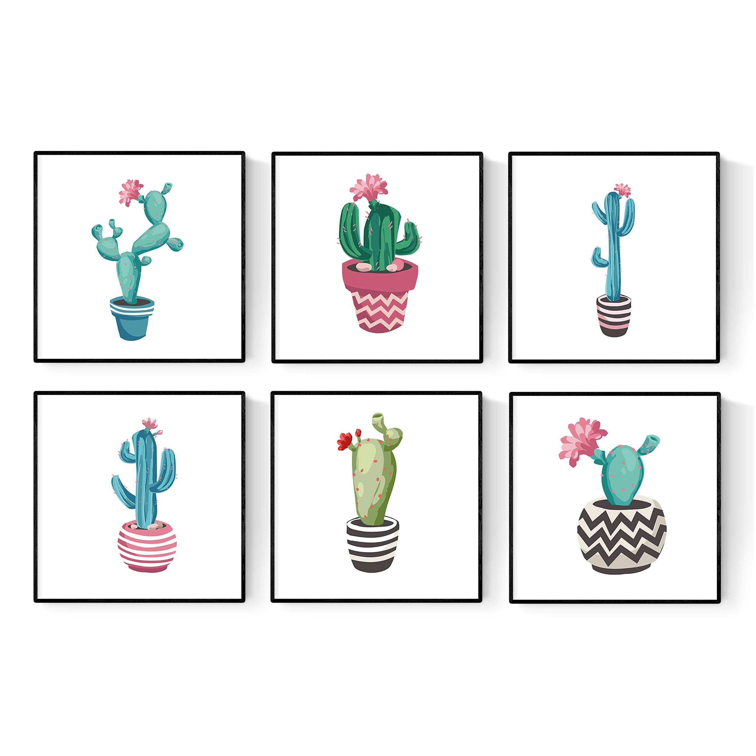 POSTER Set Mit 6 Kaktus Illustriert Blätter 20X20 Rahmenlos - Klar, Papier (29/3cm) - Nacnic