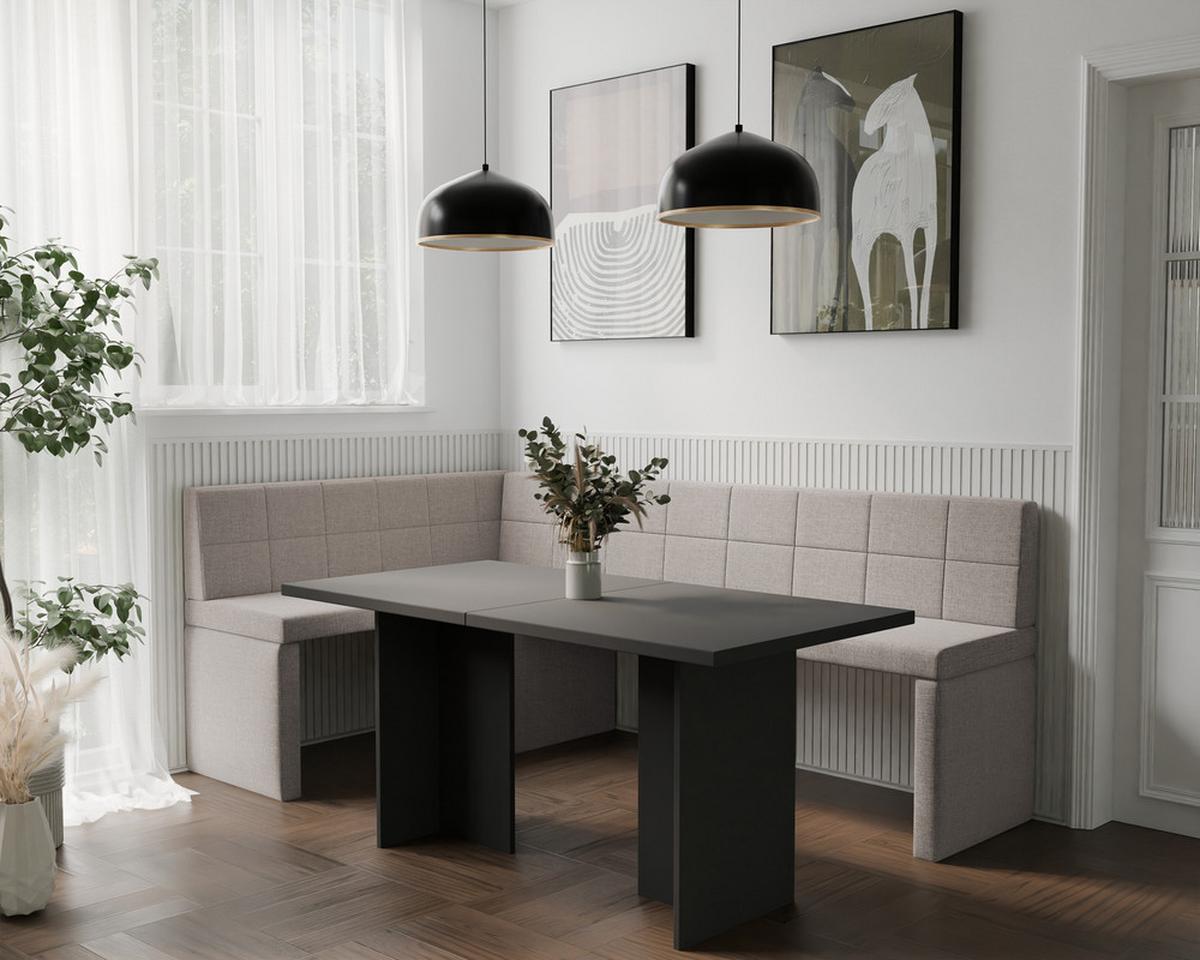 ECKBANK links MELVIN Webstoff, 128/168 cm Creme - Creme, Holz/Textil (128/168cm) - Idohome
