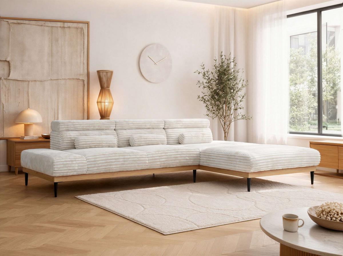 ECKSOFA PAVERO L - Beige Cord - Rechts Seite - Beige/Schwarz, Textil/Metall (316/205cm) - MKS