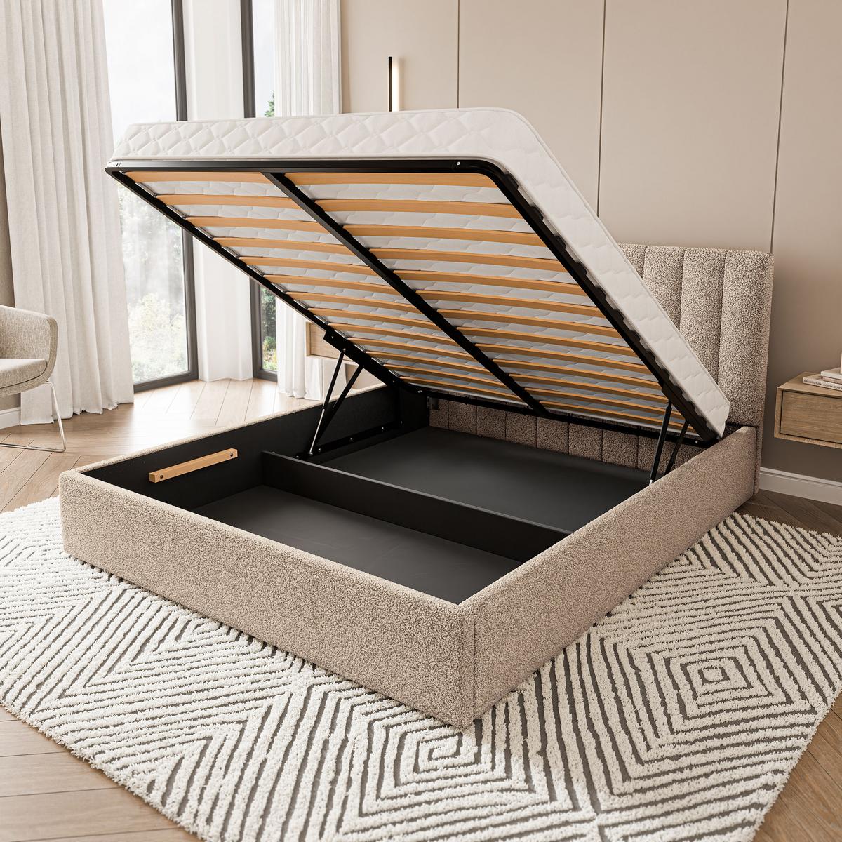 POLSTERBETT DEMERA Q 160x200 cm mit Bettkästen - Beige - Beige, Holz (160/200cm) - MASSENO