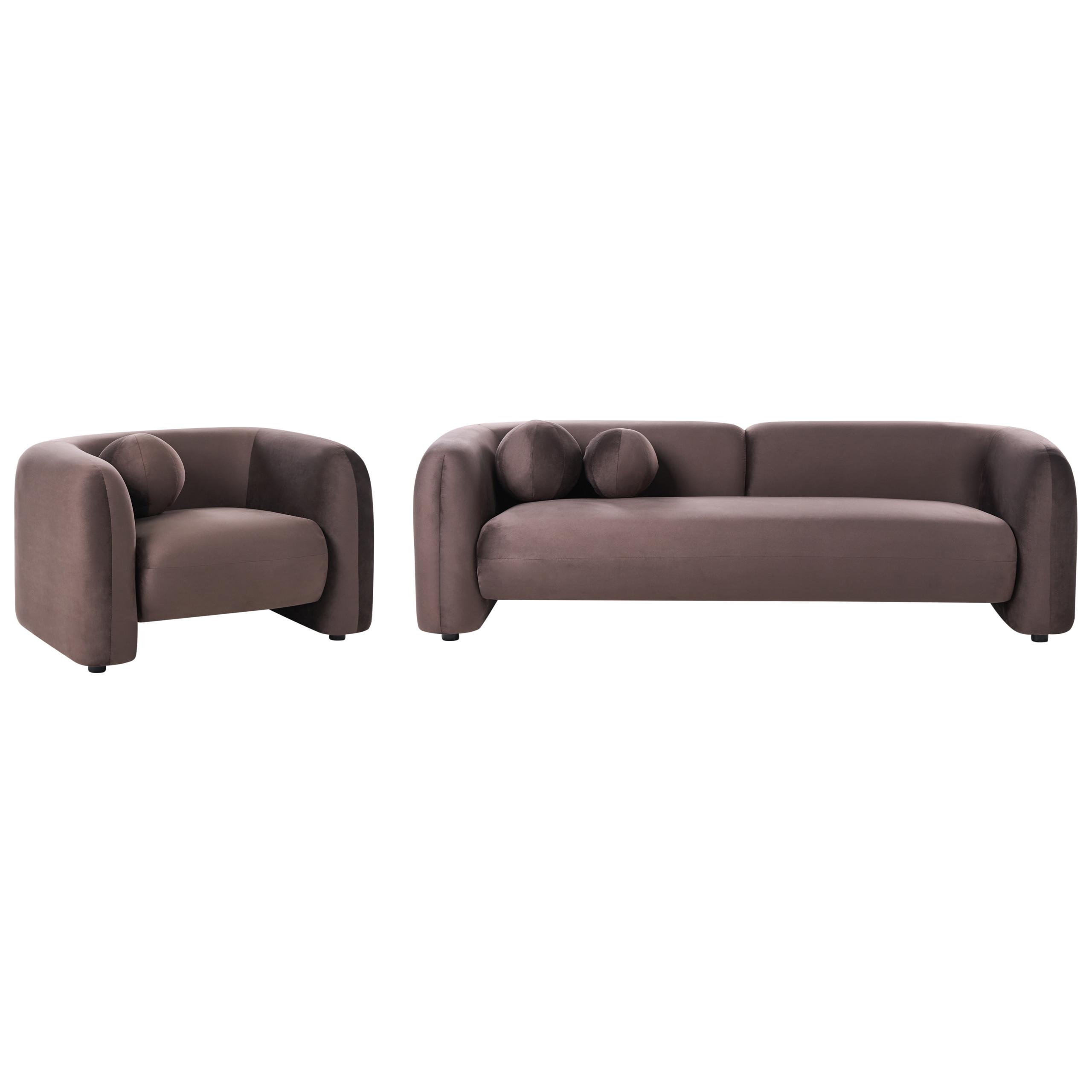 SOFA-SET 4-Sitzer Samtstoff Dunkelbraun Leiren - Braun, Textil (224/68/87cm) - Beliani