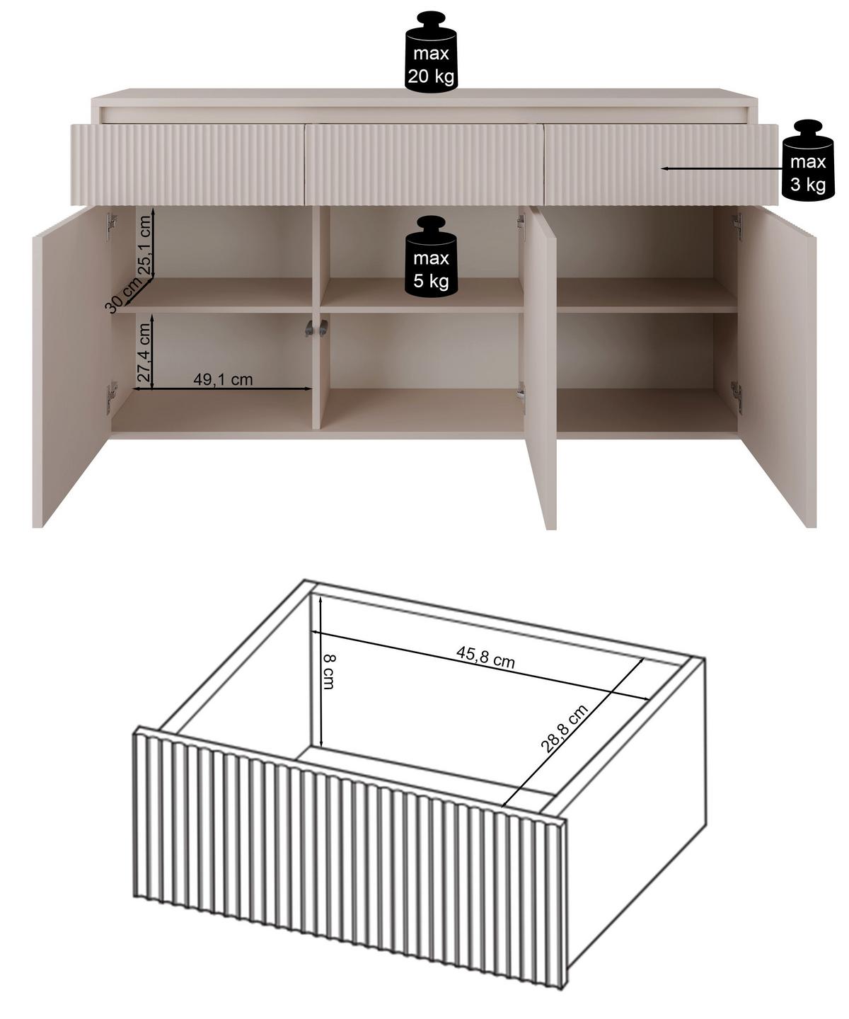 SIDEBOARD Vemmi Kaschmir 155 cm - Taupe, Holzwerkstoff (155/80/36cm) - Selsey
