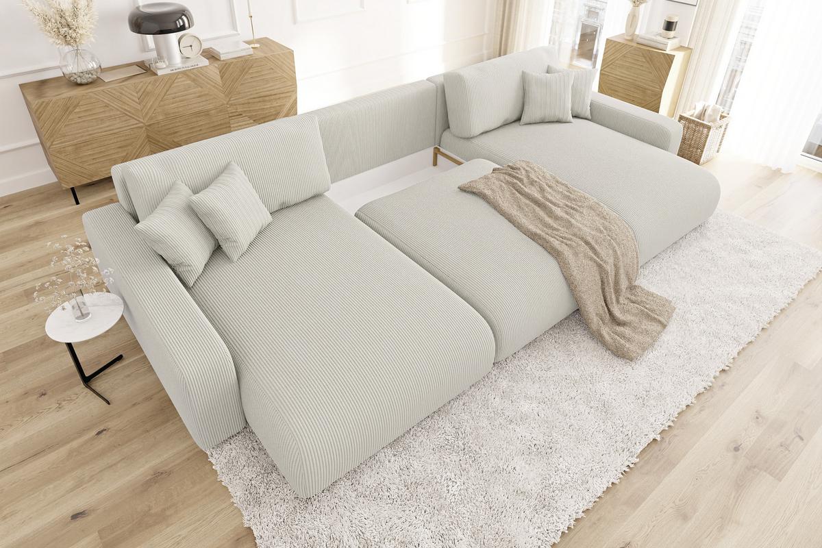 WOHNLANDSCHAFT Emma Beige Cord - Beige/Schwarz, Holz/Kunststoff (332/78/170cm) - S-Style Möbel