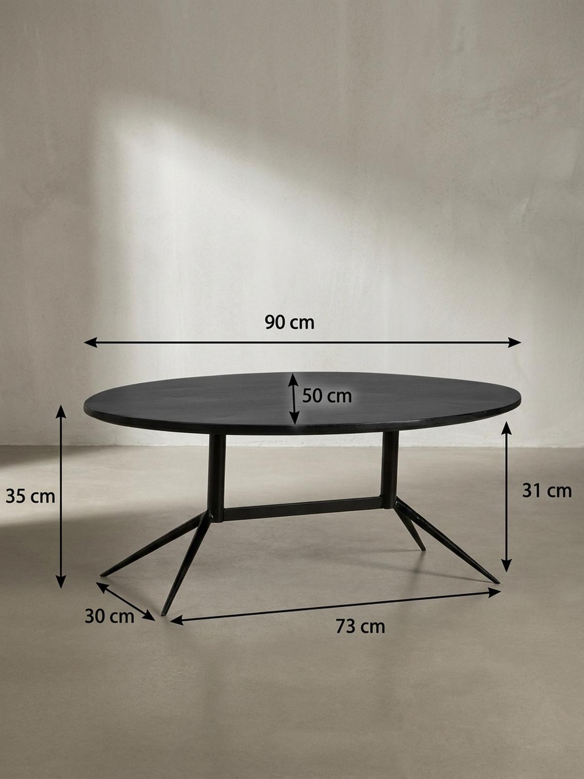 COUCHTISCH Oval in Schwarz aus Mango Massivholz und Metall, 90x50x35 cm mit natürlicher Holzmaserung - Schwarz, Holz/Metall (50/90/35cm) - KADIMA DESIGN