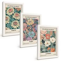 BILDER SET 3er Set - 20x30 cm Weißer Rahmen - Blumenposter Tokio Paris London - Weiß, Kunststoff (20/30cm) - TULUP