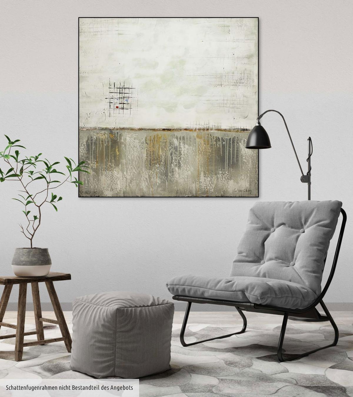 ACRYLBILD HANDGEMALT 80/80 cm - Beige/Grau, Holz/Textil (80/80cm) - KUNSTLOFT