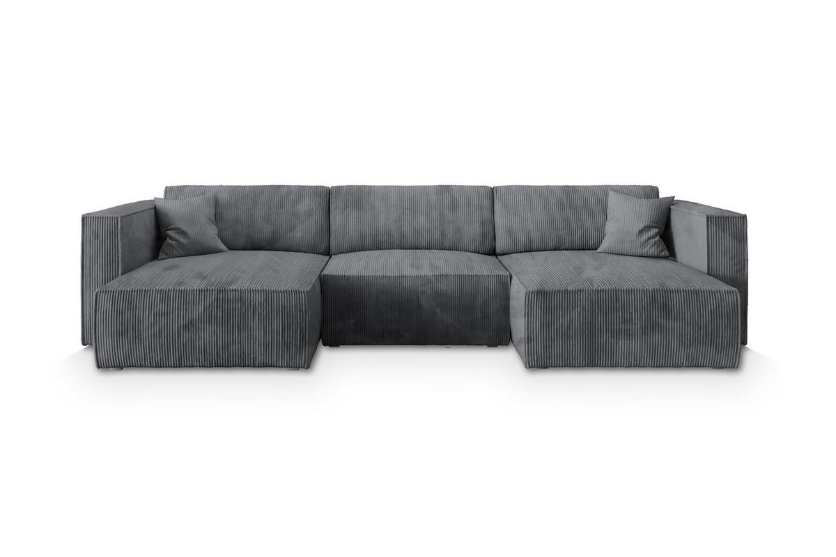 WOHNLANDSCHAFT SARMO P Grau Kordstoff mit Schlaffunktion - Grau, Holz/Kunststoff (347/70/148cm) - MASSENO
