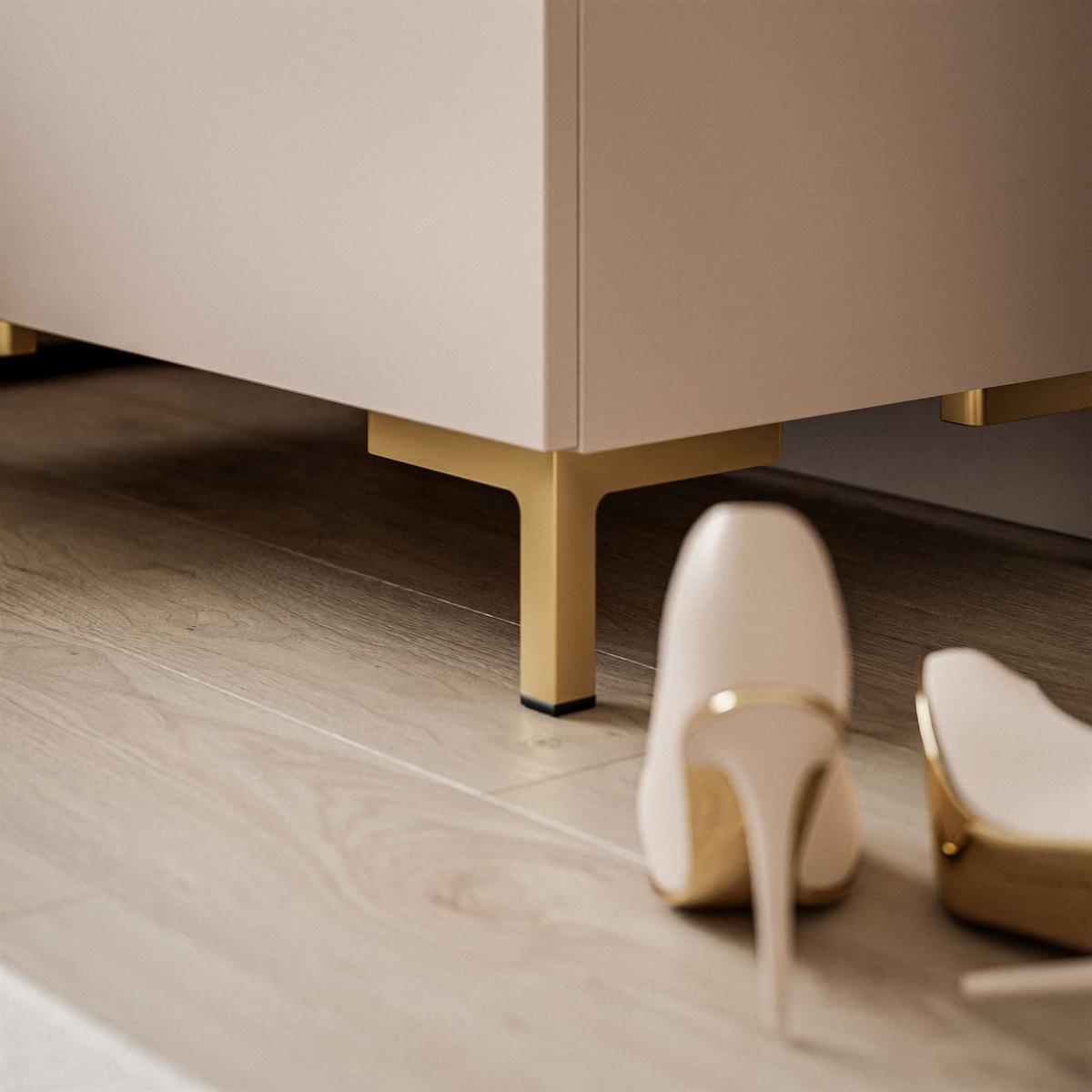 NACHTTISCH LINA KASCHMIR mit LED-Beleuchtung, goldenen Beinen und Griffen - Kaschmir/Goldfarben, Holzwerkstoff (55/52/37cm) - Lookway