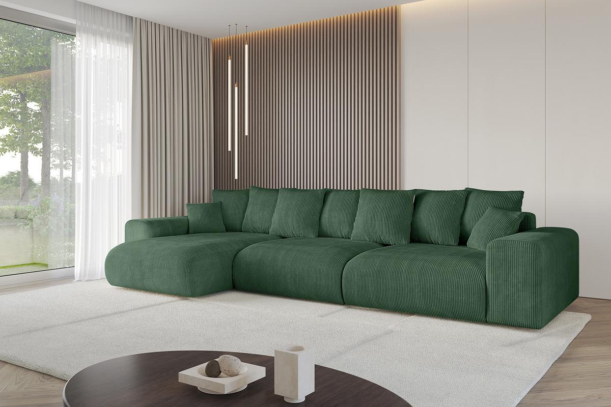 ECKSOFA Ottomane links ESKAR-L2 364x176x72 Grün Cord - Schwarz/Grün, Holzwerkstoff/Kunststoff (364/176cm) - ALTDECOR