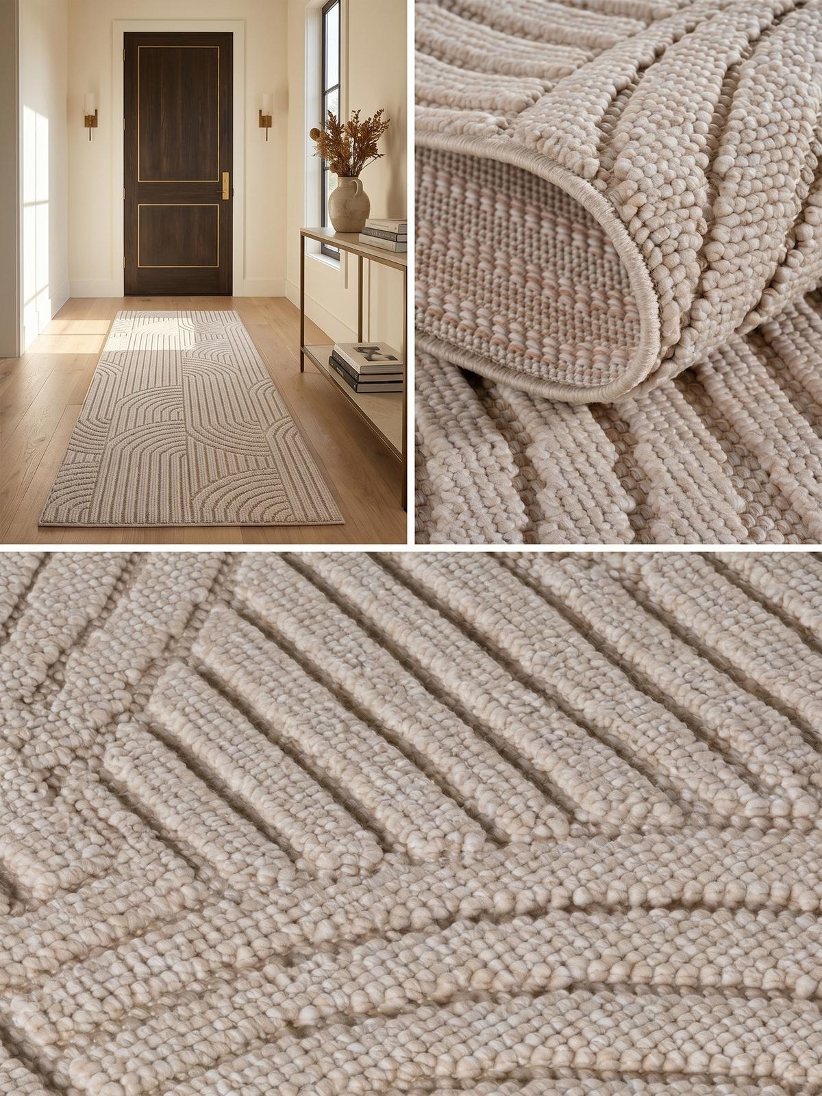 TEPPICH Flachgewebe LANGAU in Beige, mit geometrischen Bögen, 80 x 250 cm - Beige, Textil (250/80cm) - KADIMA DESIGN