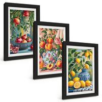 BILDER SET 3er Set - 20x30 cm Schwarzer Rahmen - Fruchtzusammensetzung von Granatäpfeln - Schwarz, Kunststoff (20/30cm) - TULUP