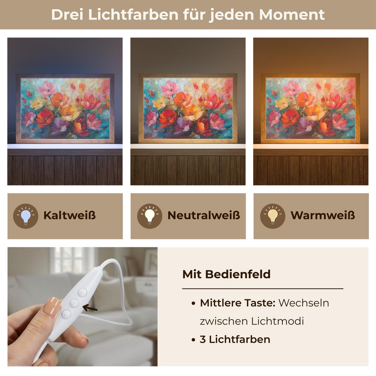 TISCHLEUCHTE Blumen - Bunt - Malerei - Abstrakt - Kunst 30x20 cm - Alufarben, Holzwerkstoff (8/30/20cm) - OnlyWow