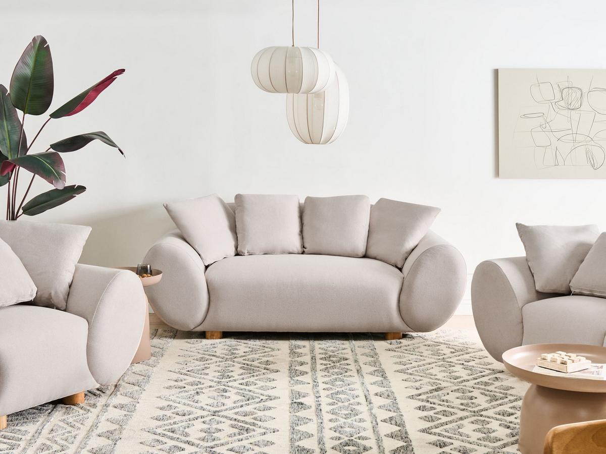 2-SITZER-SOFA Stoff Hellbeige Ringel - Beige, Textil (189/75/87cm) - Beliani