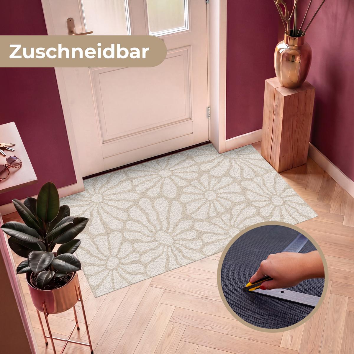 FUSSMATTE Floral - Druck - Beige - Braun - Minimalistisch Schmutzfangmatte 150x90 cm - Sandfarben, Kunststoff (150/0.4cm) - MuchoWow