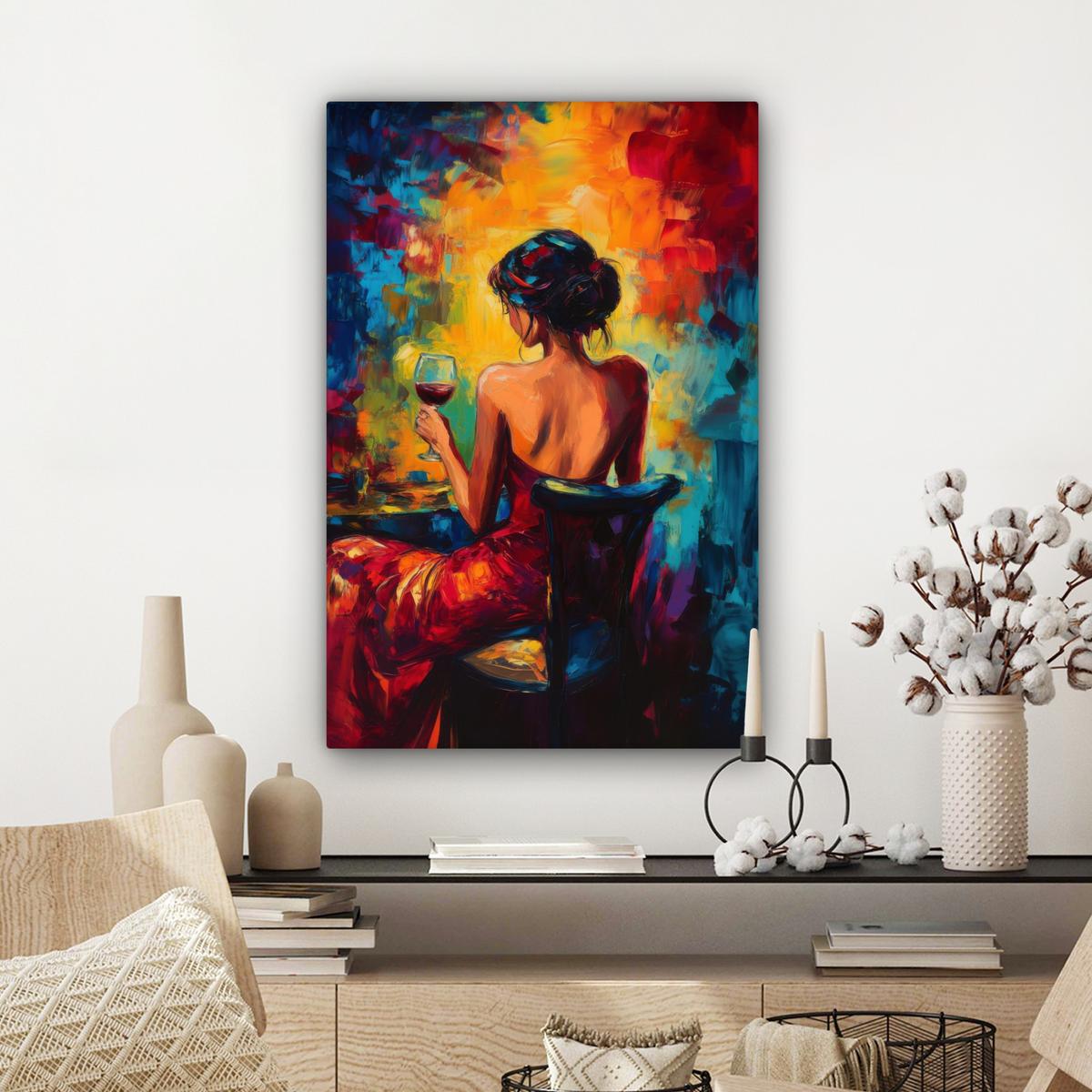 LEINWANDBILD Wein - Frau - Stimmungsvoll - Farbenfroh Wanddeko 40x60 cm - Bordeaux, Textil (40/60cm) - MuchoWow