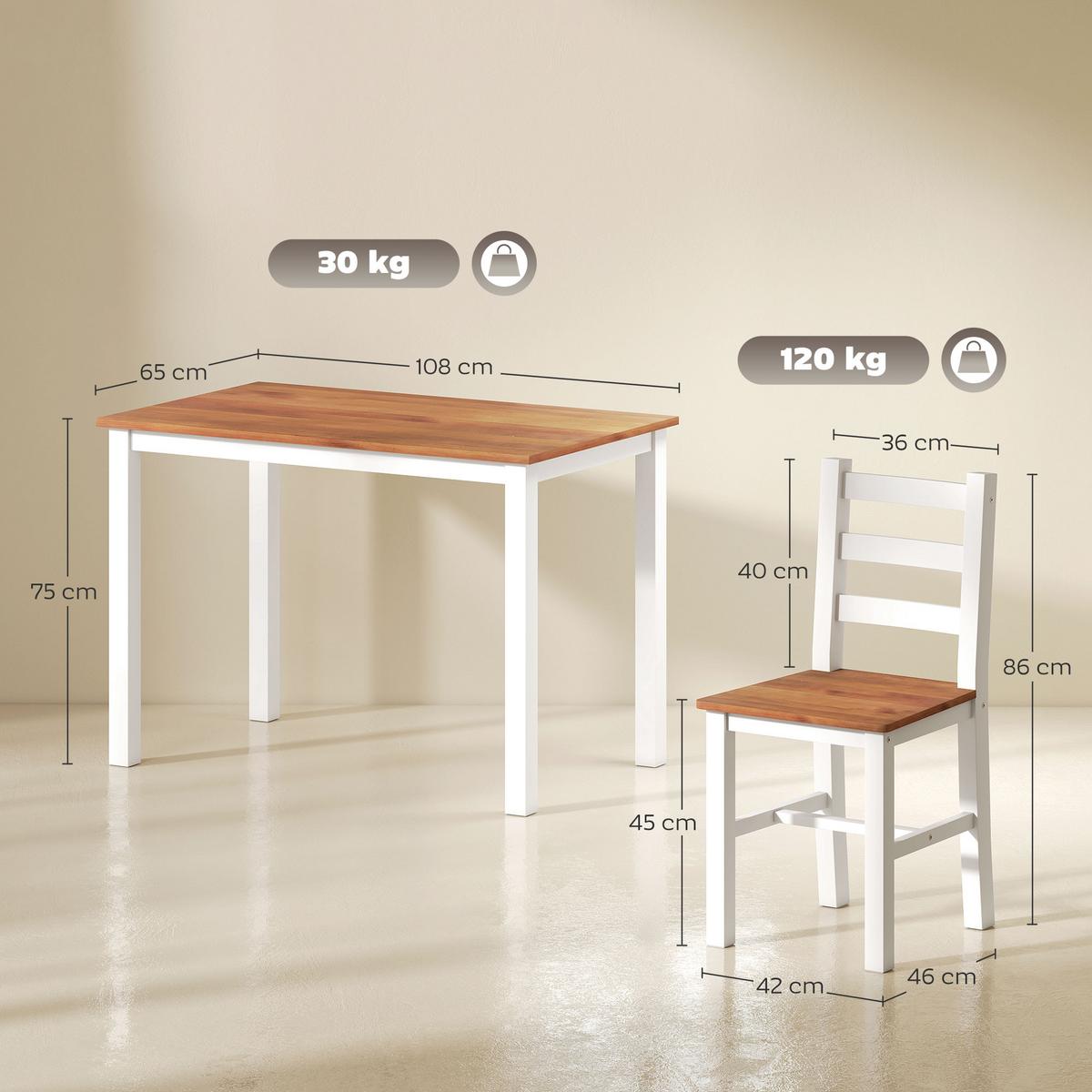 ESSGRUPPENSET, Esstisch, 4 Stühle, Esszimmerset, Kiefernholz, Braun+Weiß - Braun/Weiß, Holz (65/75/108cm) - HOMCOM