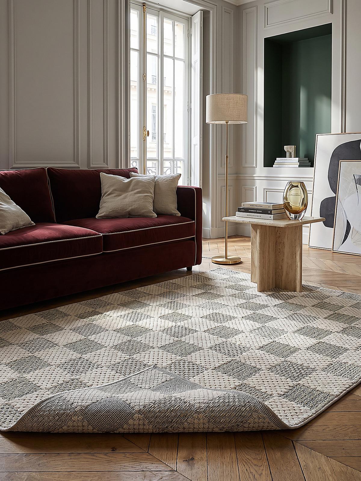 BAUMWOLLTEPPICH waschbar AFTON, Schachbrettmuster, Natur-Grün, 194 x 290 cm - Beige/Grün, Textil (194/290cm) - KADIMA DESIGN