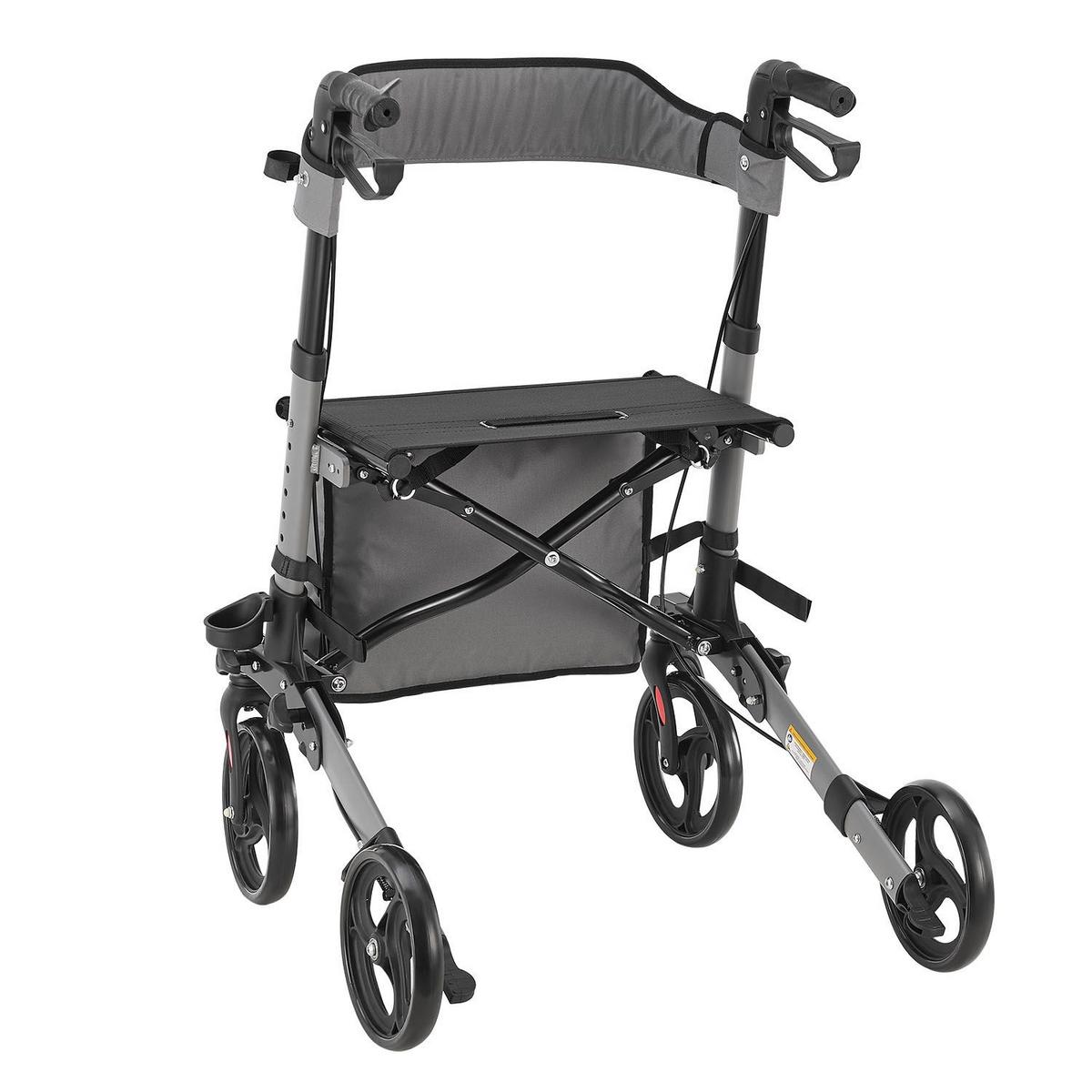 ROLLATOR Vital grau klappbar mit Sitzfläche & Einkaufstasche - Grau, Metall (63/80/68cm) - Juskys