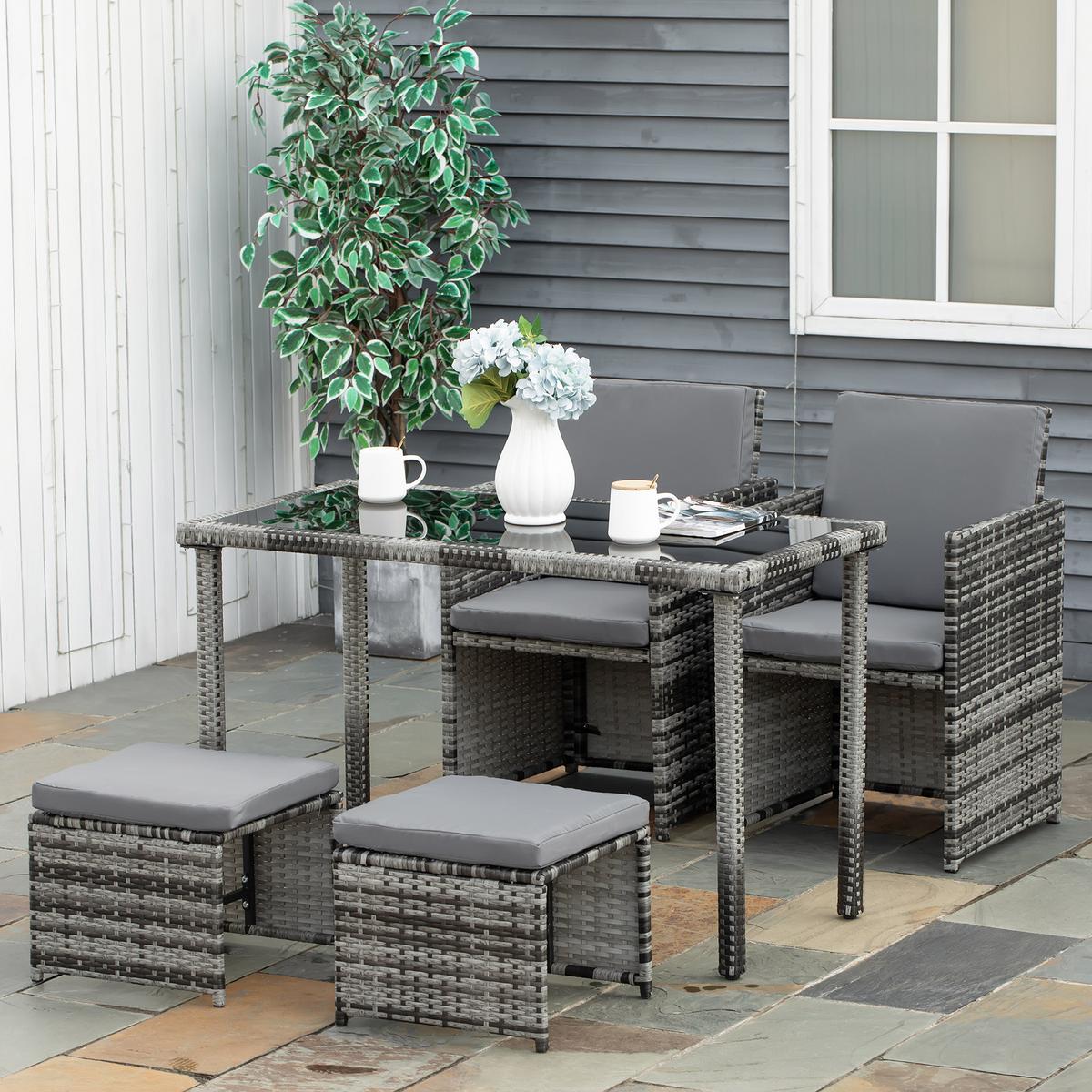 GARTENSET Garnitur 5 tlg. mit Kissen, Grau - Grau, Kunststoff - Outsunny