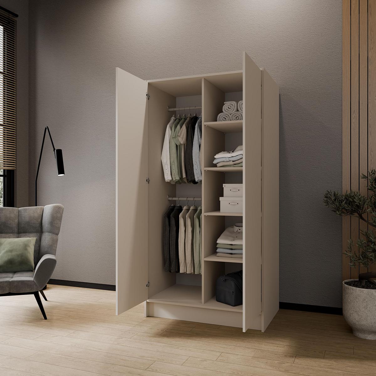 KLEIDERSCHRANK Mono Grifflos im Skandi-Stil, Kaschmir 102/200/51 cm - Kaschmir, Holzwerkstoff (102/200/51cm) - WFL GROUP