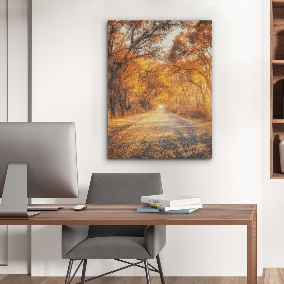 AKUSTIKBILD Wald - Herbst - Bäume - Waldweg - Natur Wandbilder 60x80 cm - Bernsteinfarben, Kunststoff (60/80/0.9cm) - MuchoWow