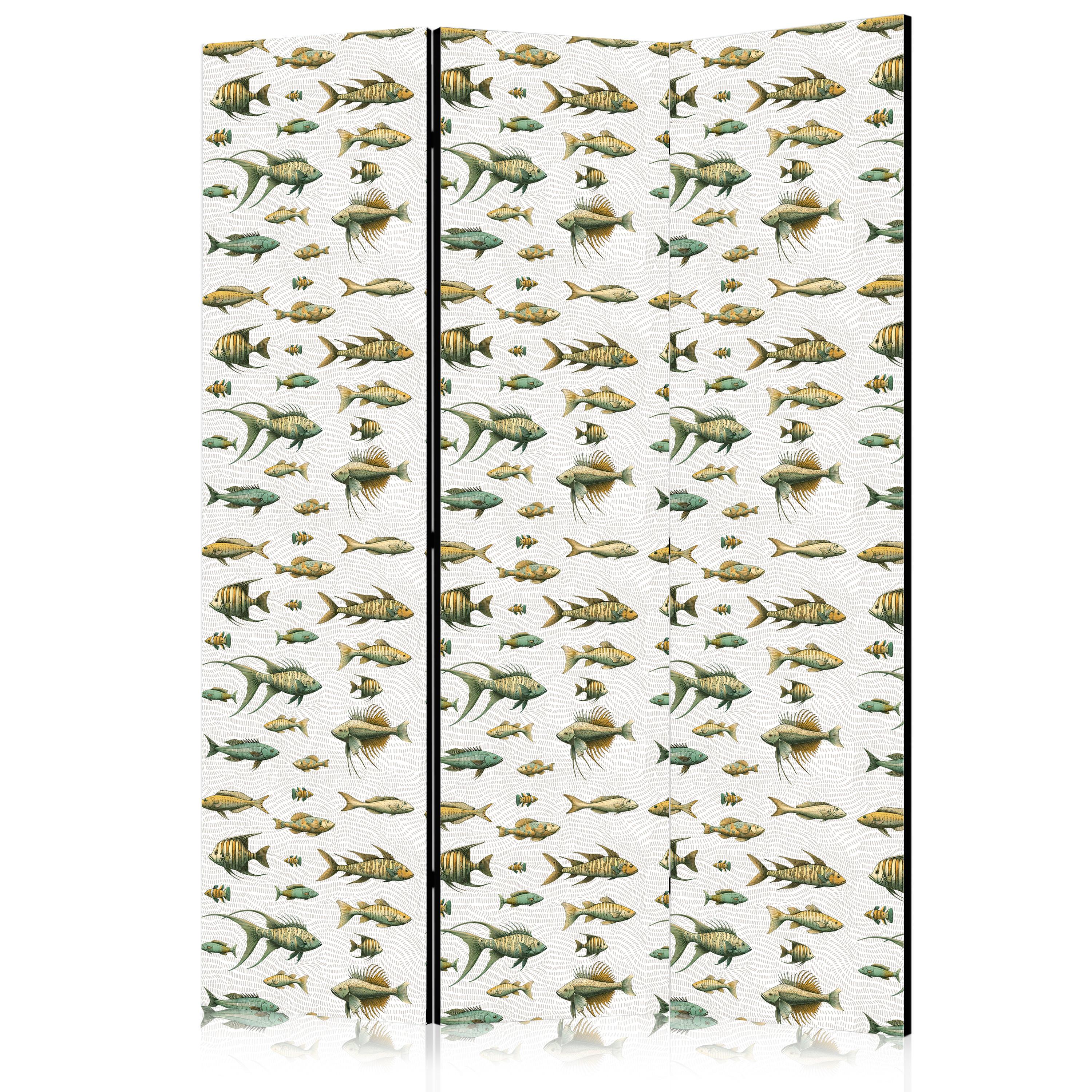 PARAVENT Beidseitig Bedruckter 3-tlg 135x172 cm Bunten Fische Im Boho Stil - Multicolor, Holz/Textil (135/172/3cm) - Muralo