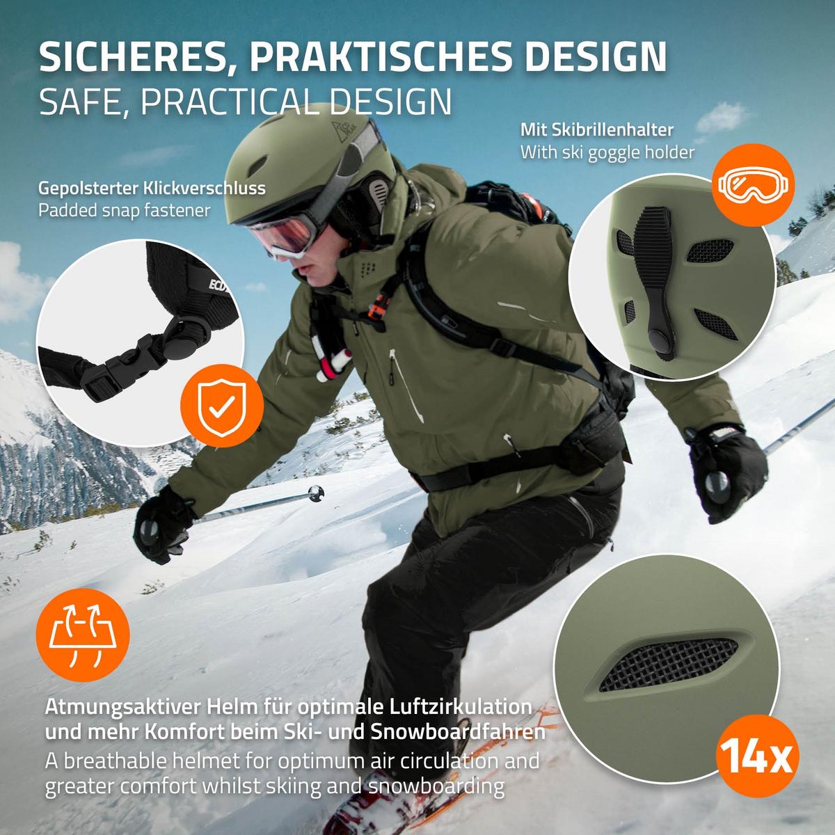 SKIHELM für Herren und Damen Snowboardhelm robust Grün M 55-58 cm - Grün, Kunststoff (29/23cm) - ECD-Germany