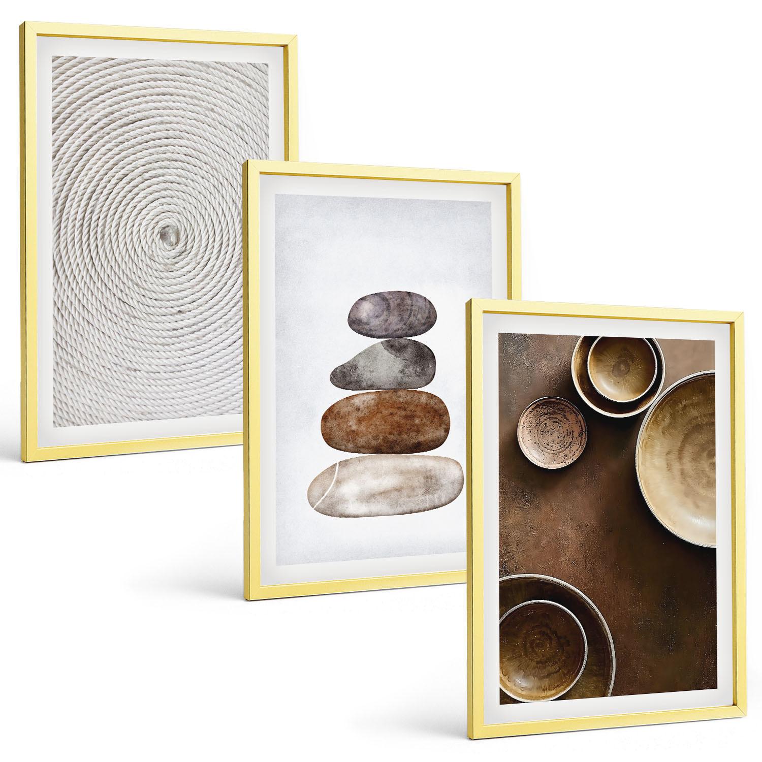 BILDER SET 3er Set - 40x60 cm Goldrahmen - Texturen in der modernen Kunst - Goldfarben, Kunststoff (40/60cm) - TULUP