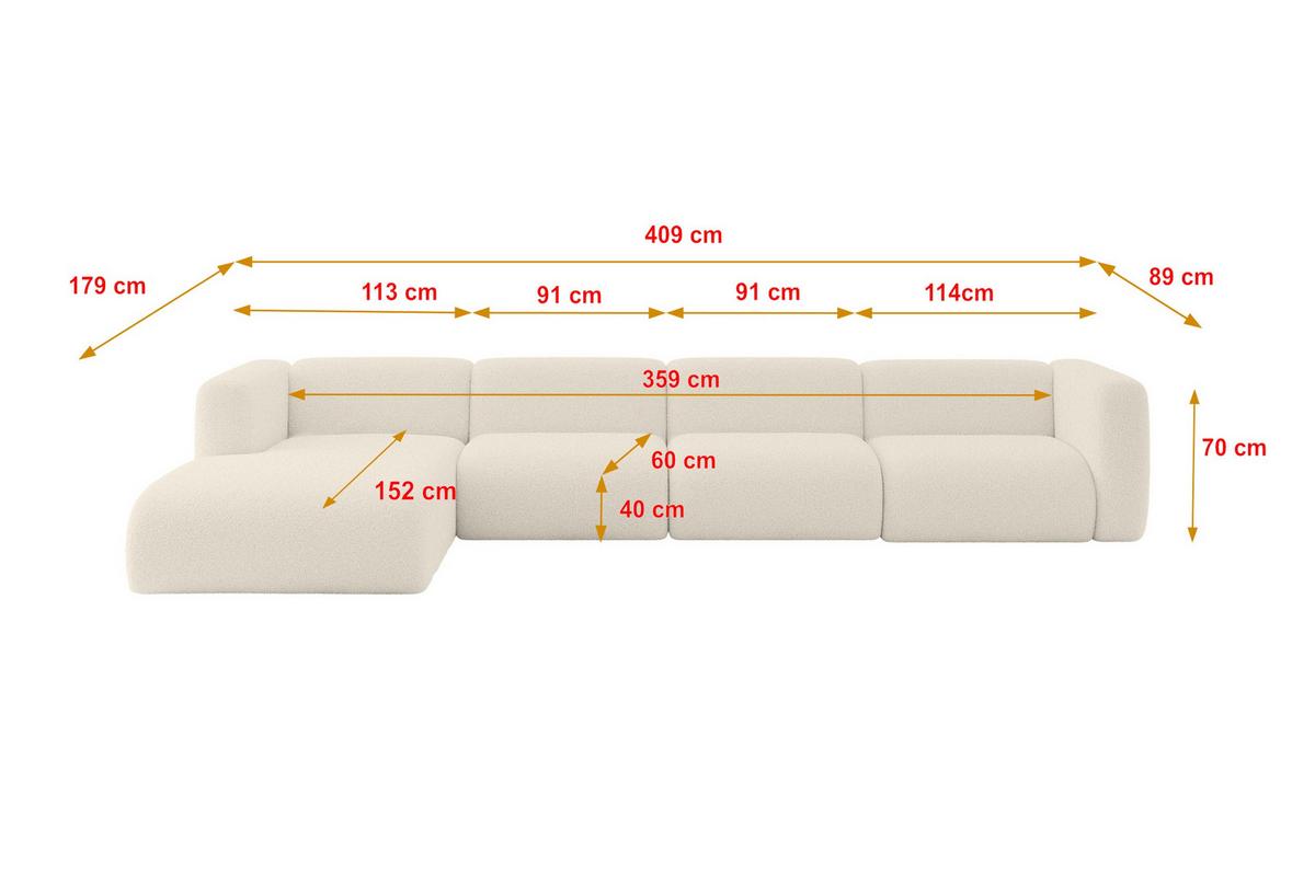 ECKSOFA Ottomane Links MIRA-L3 409x179x70 Beige Bouclé - Kaschmir/Beige, Holzwerkstoff/Kunststoff (409/179cm) - ALTDECOR