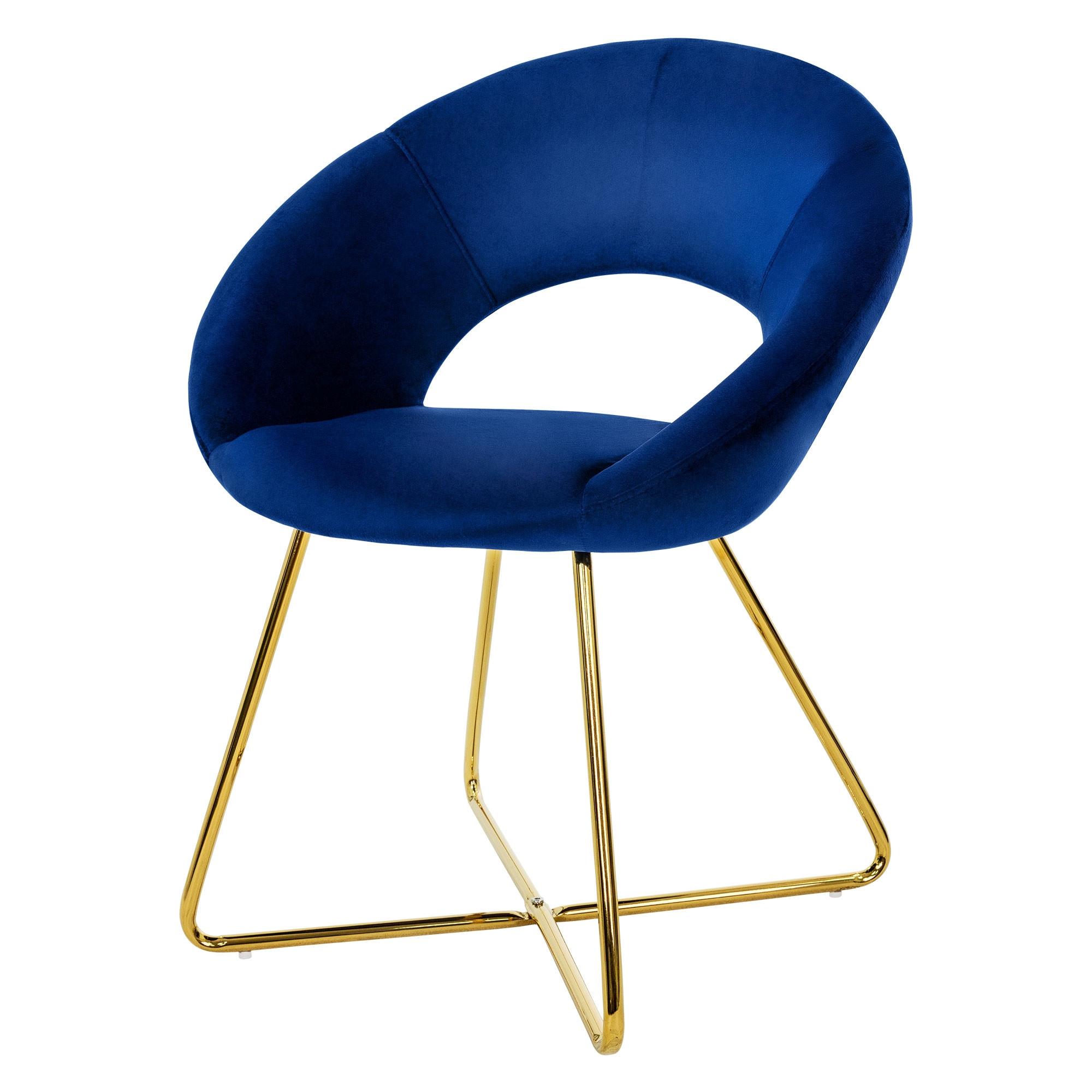 ESSZIMMERSTUHL Blau Samt - Blau/Goldfarben, Metall (53/77/64cm) - ML-DESIGN
