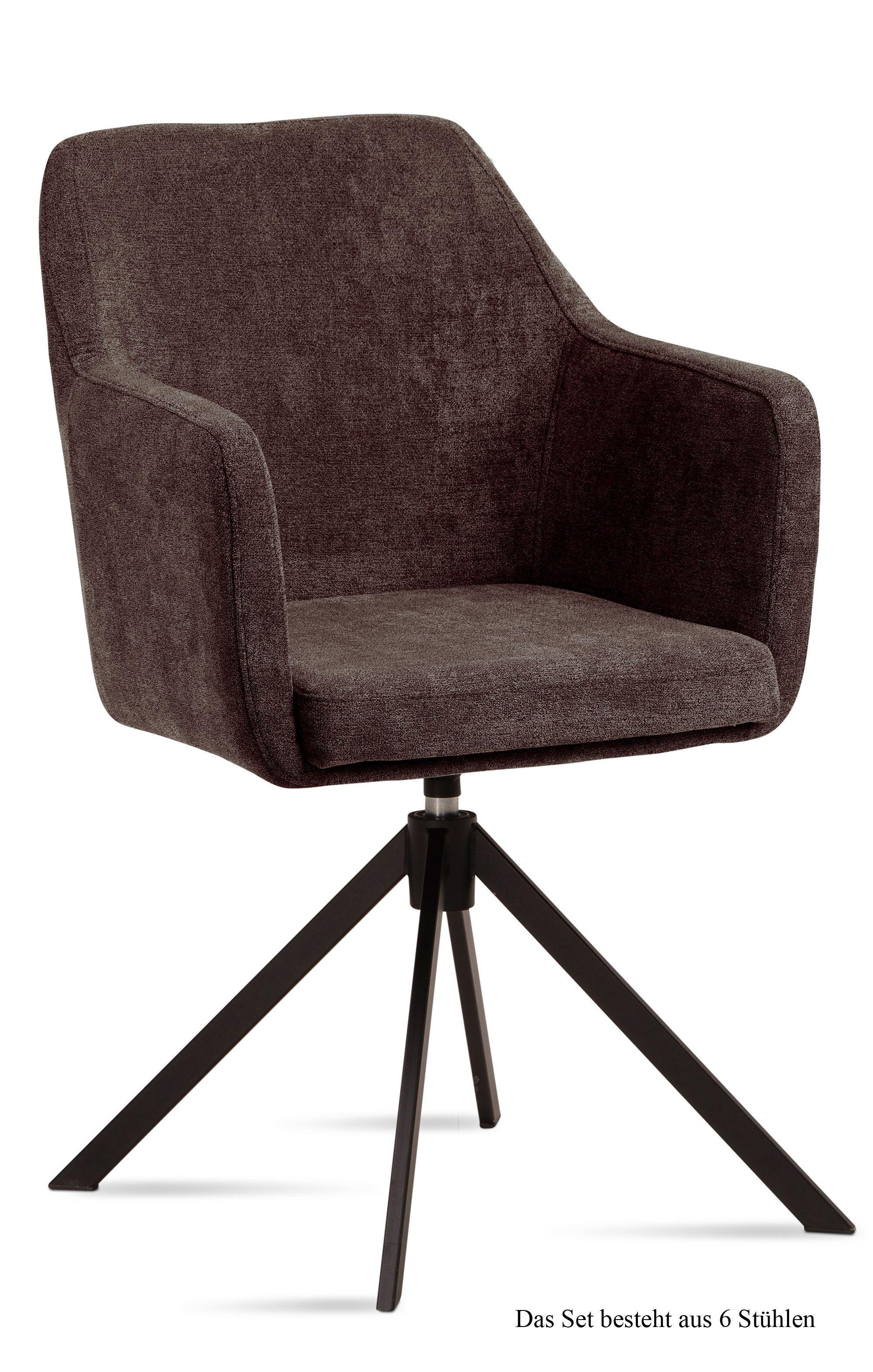 ARMLEHNSTUHL drehbar (6er-Set) Denice 57x87x60 Schwarz/Braun - Schwarz/Braun, Kunststoff (60/87/57cm) - 58aufmkessel