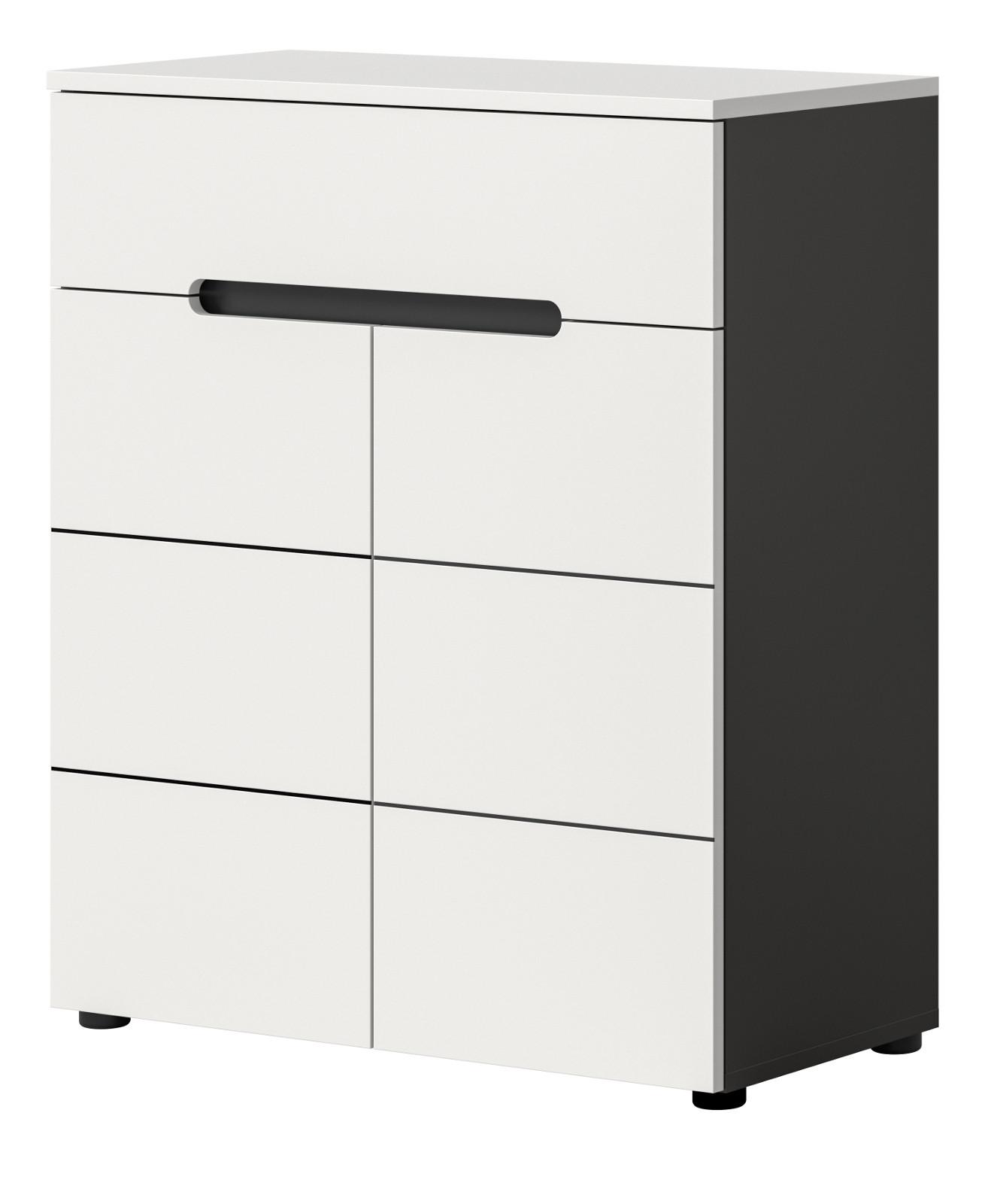 SCHUHKOMMODE weiß, grau, Flurkommode 80 x 94 cm, Vollauszug und Soft-Close - Schwarz/Weiß, Holzwerkstoff/Kunststoff (80/94/37cm) - Inn.Furn