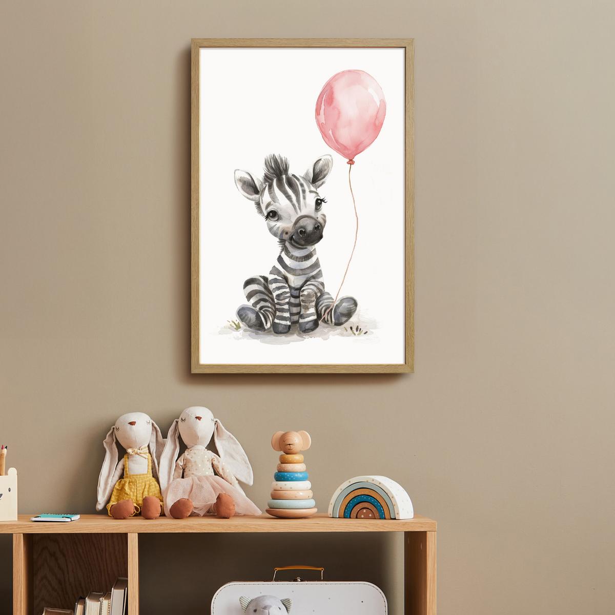 NACHTTISCHLAMPE MIT AKKU Zebra - Baby - Tiere - Rosa Luftballon 40x60 cm - Weiß, Holzwerkstoff (8/40/60cm) - OnlyWow