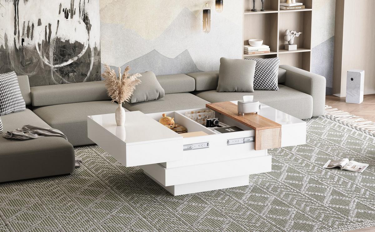 COUCHTISCH mit Hochglanz & Stauraum - Weiß, Holzwerkstoff (70/70/39cm) - Urban Meuble