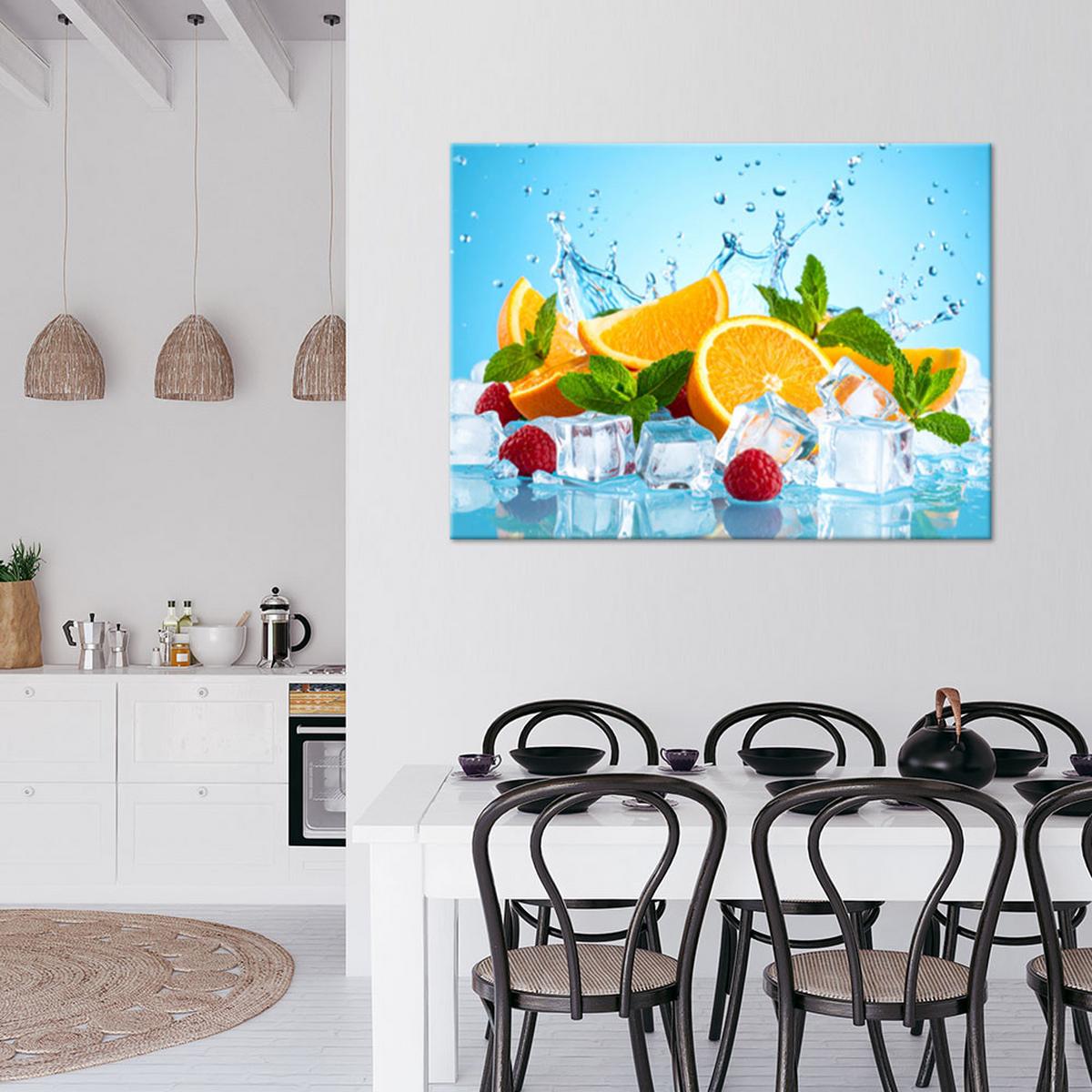 LEINWANDBILD Orangen Früchte in Eis 60x40cm - Multicolor, Textil (60/40cm) - Feeby