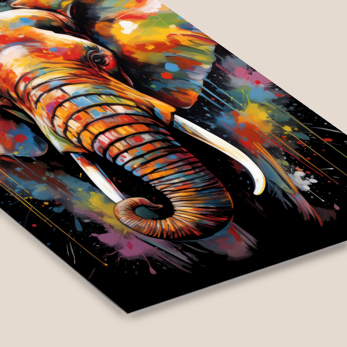 POSTER MIT RAHMENGERAHMTES BILD Elefant - Graffiti - Schwarz - Tiere - Farben 60x90 cm - Schwarz, Papier (60/90cm) - MuchoWow