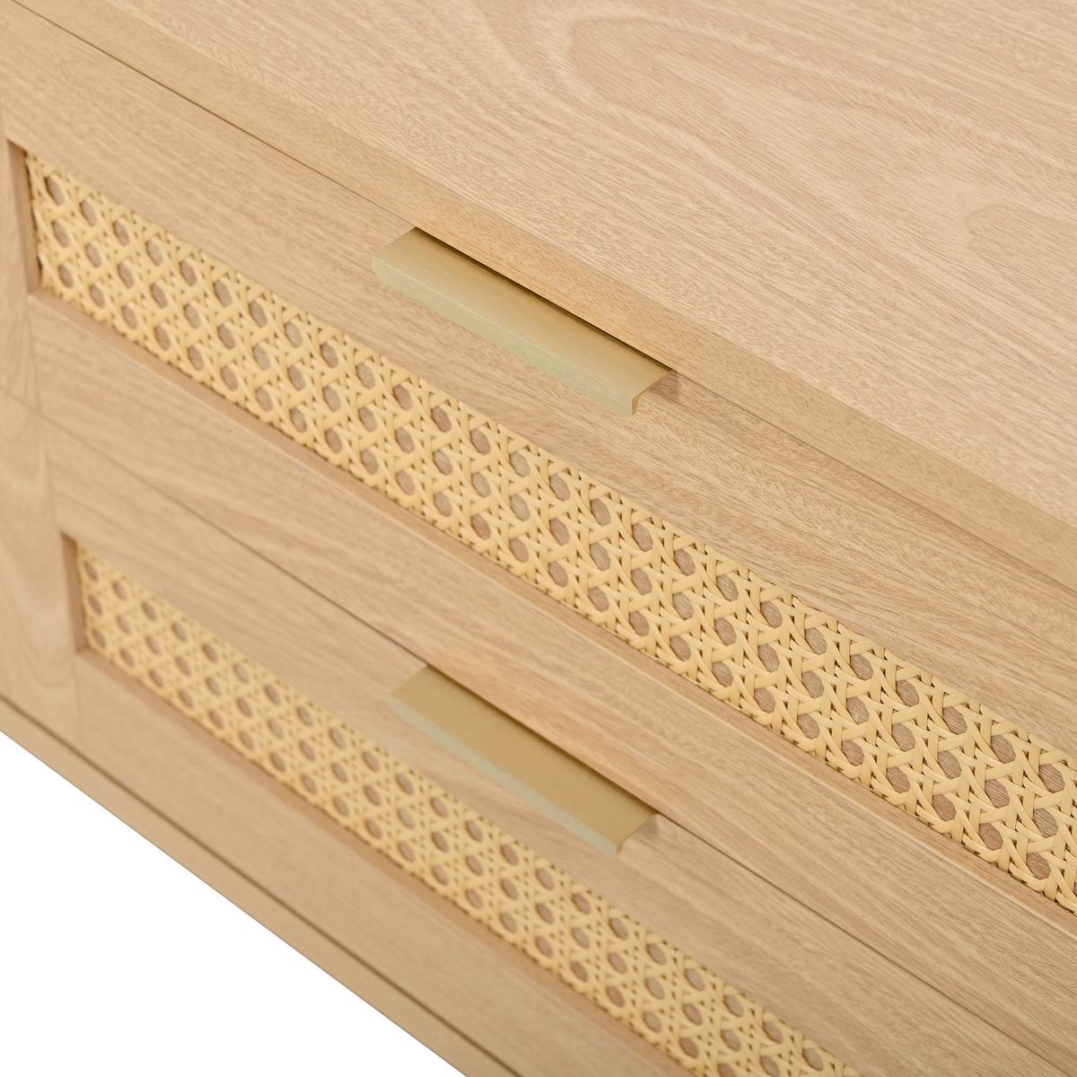 TV-LOWBOARD 180cm Naturholzoptik mit Glas-Türen, LED & 4 Schubladen - Naturfarben, Holzwerkstoff (180/50/40cm) - Urban Meuble