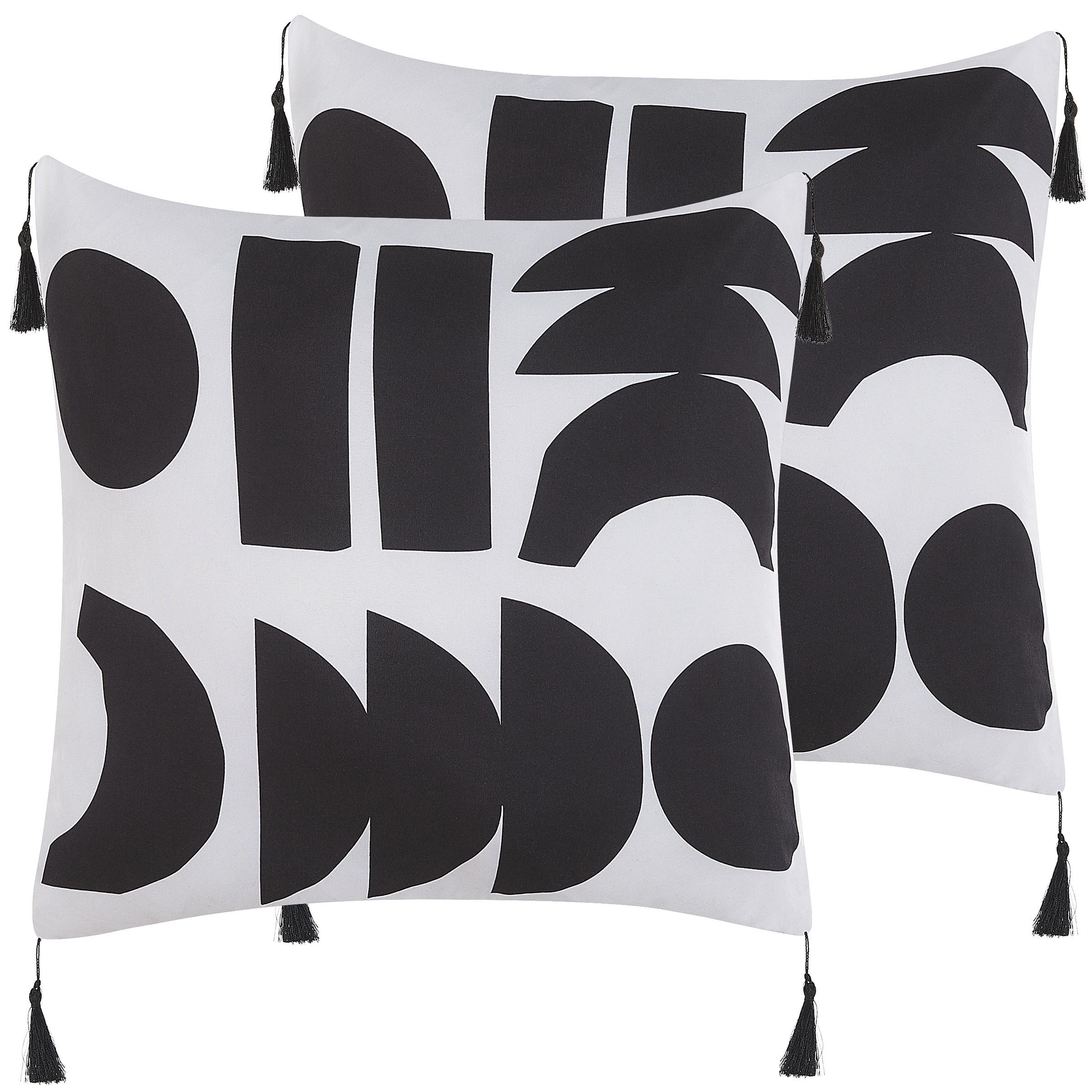 DEKOKISSEN 2er-Set Schwarz-Weiß 45/45 cm Liriope - Schwarz, Textil (45/45cm) - Beliani