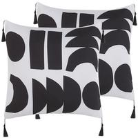 DEKOKISSEN 2er-Set Schwarz-Weiß 45/45 cm Liriope - Schwarz, Textil (45/45cm) - Beliani