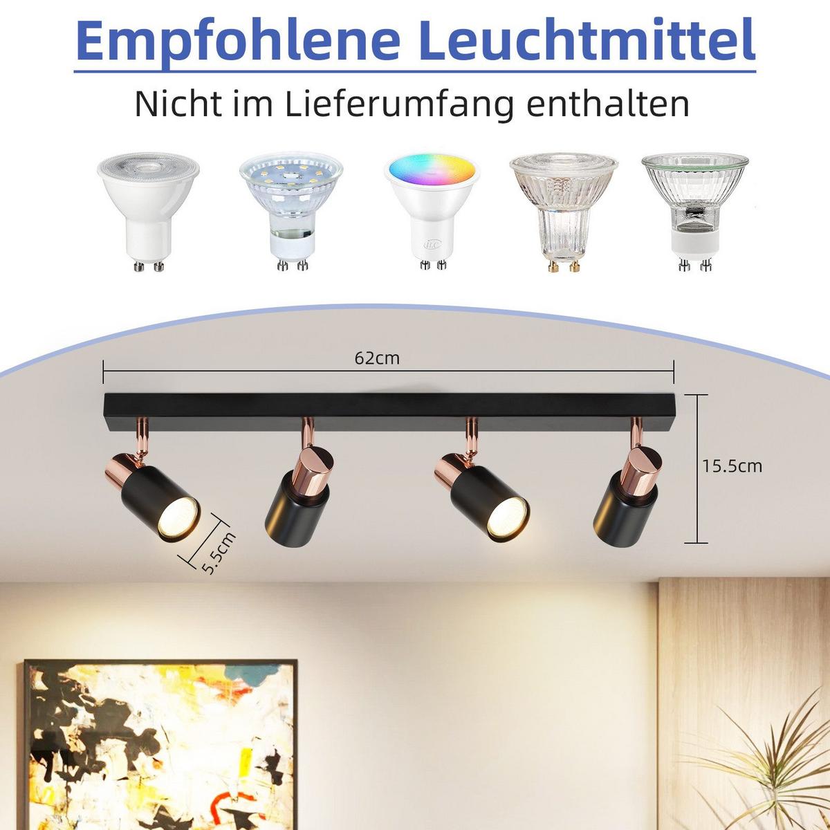 DECKENSTRAHLER Altenburg 4-flammig 62/14/12 cm - Schwarz, Metall (62/14/12cm) - Nettlife