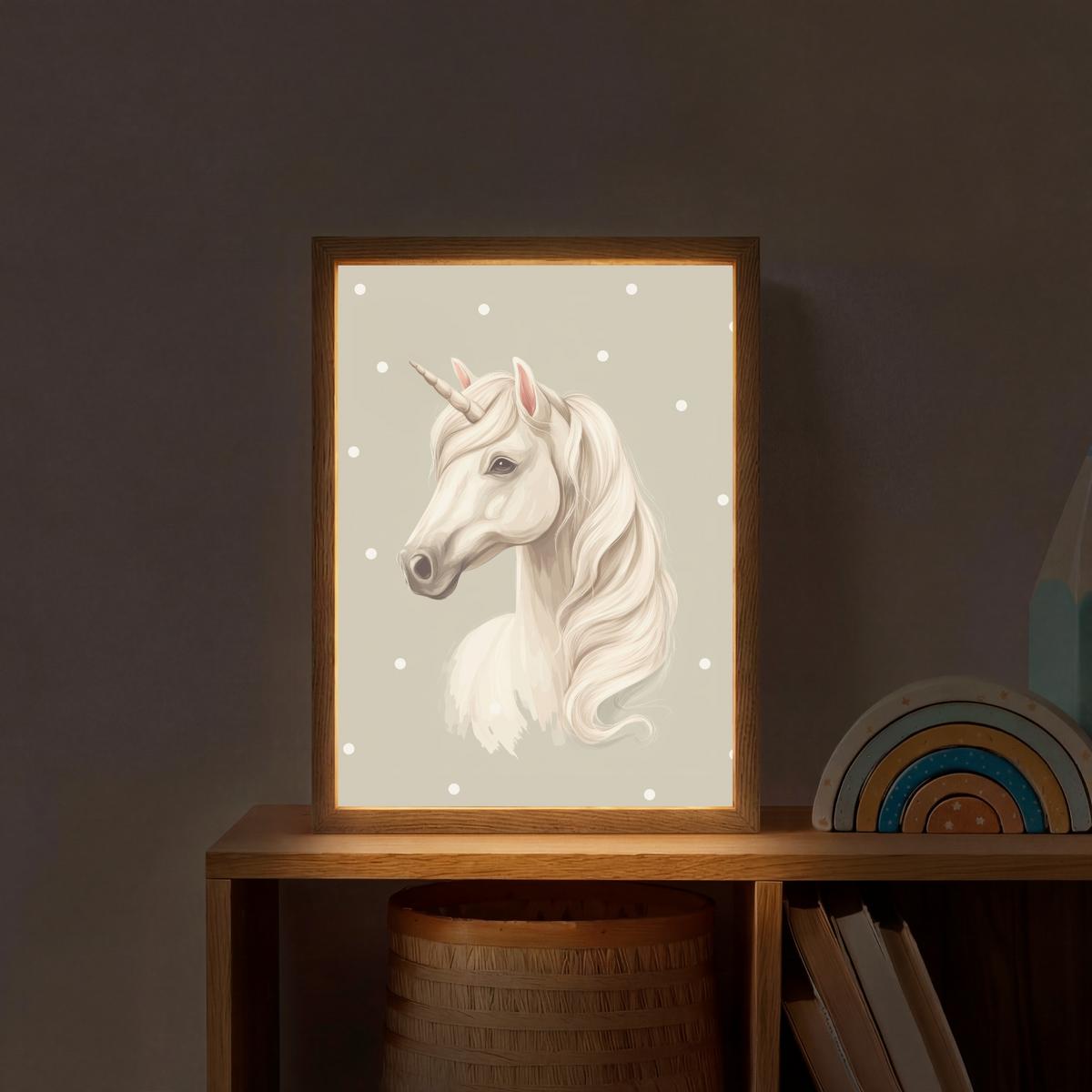 WANDLEUCHTE MIT AKKU Einhorn - Weiß - Punkte 30x40 cm - Taupe, Holzwerkstoff (30/40/8cm) - OnlyWow
